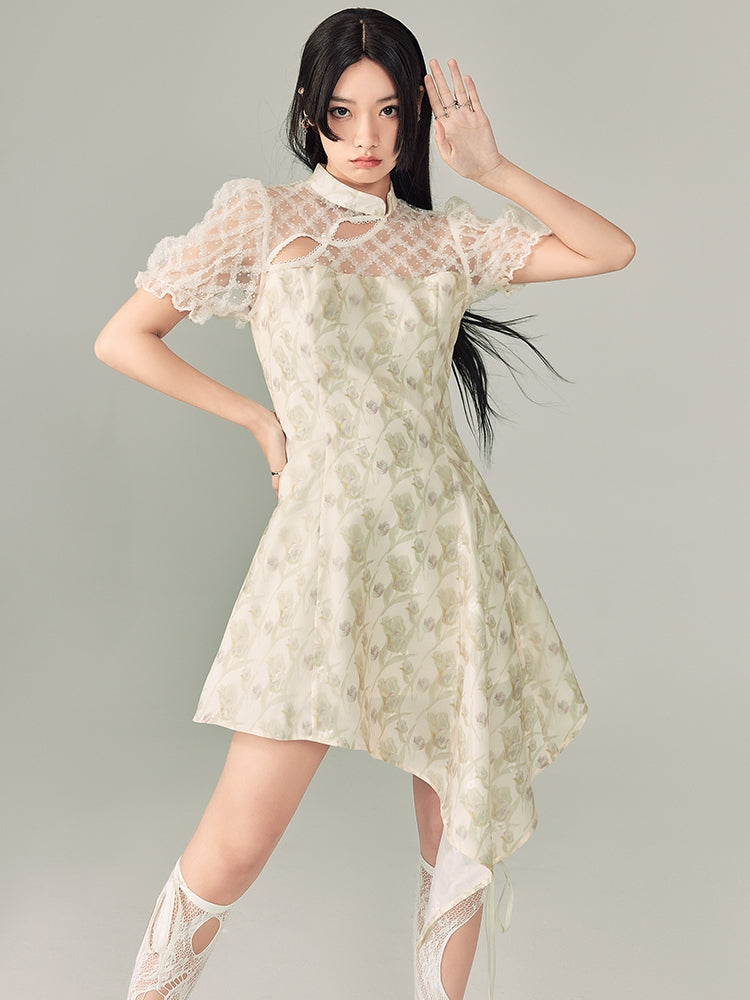 Jacquard Cheongsam Irregular Dress