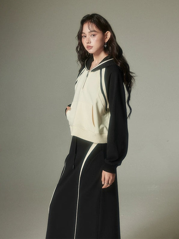 Half-ZIP Hooded Sweat Pulloverï¼?Line Skirt