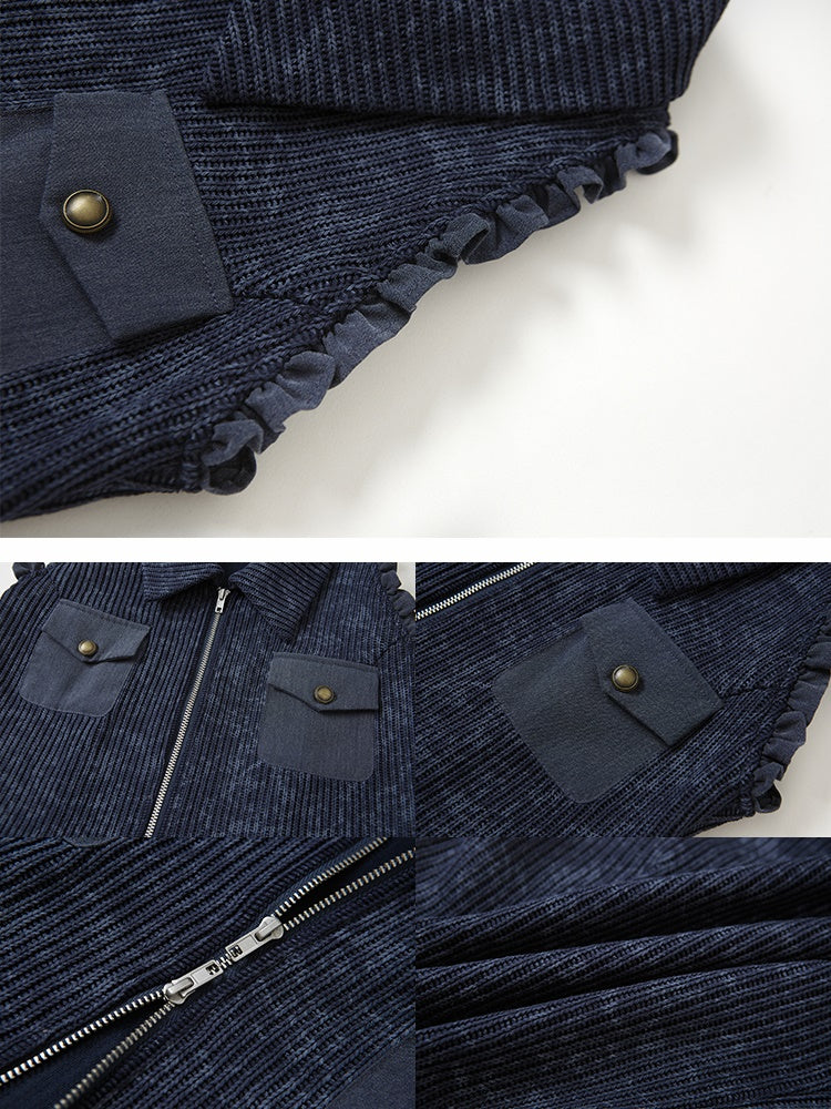 Polo Collar Knitted Sleeveless Top ï¼?Shawl Cardigan Set-up