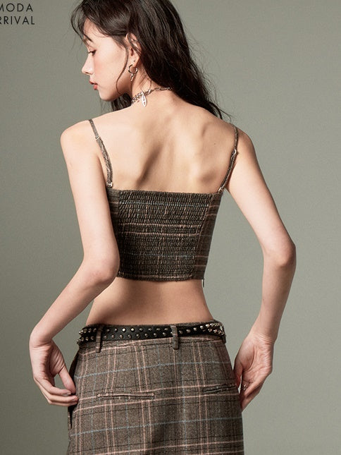 Plaid Bow Cropped Camisole ï¼?Long Skirt