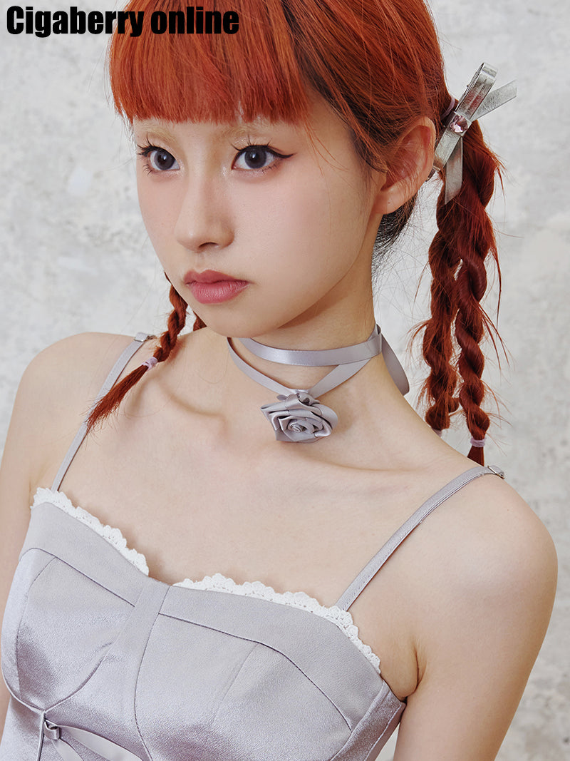 PU Zircon Bow Choker & Hair Accessory
