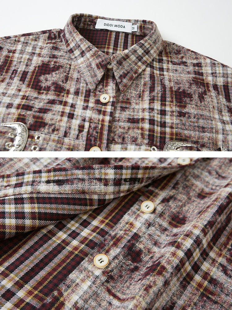 Plaid Loose Long Sleeve Shirt ï¼?Pleated Skirt