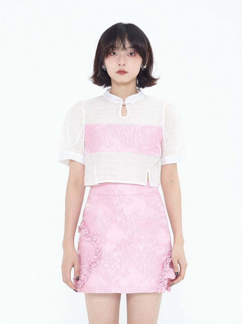 Chinese Organza Top & Jacquard Short Skirt