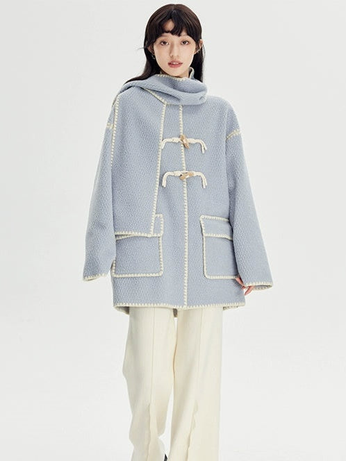 Embroidered Stitch Horn Button Coat