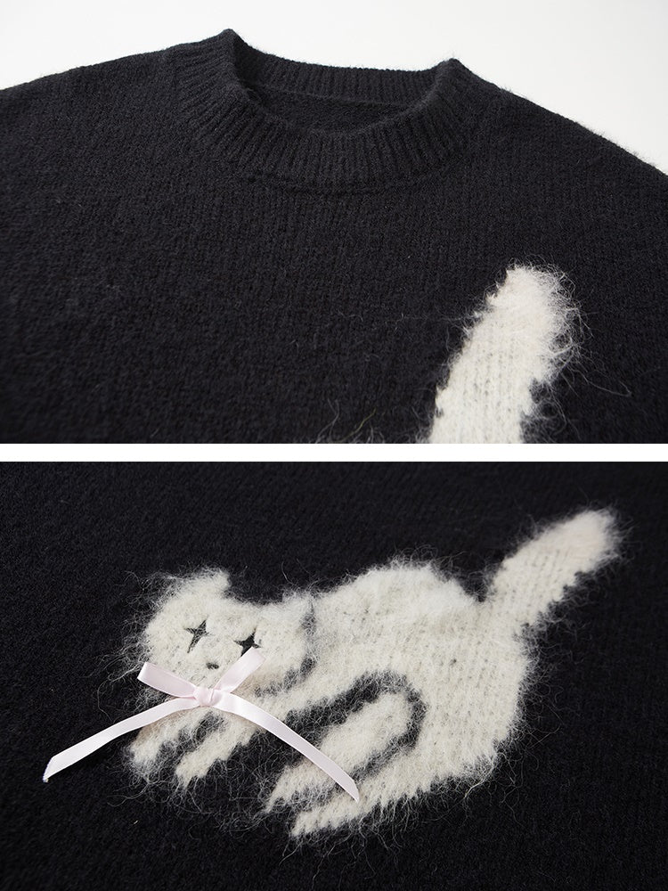 Cat Soft Waxy Round Neck Pullover Sweater