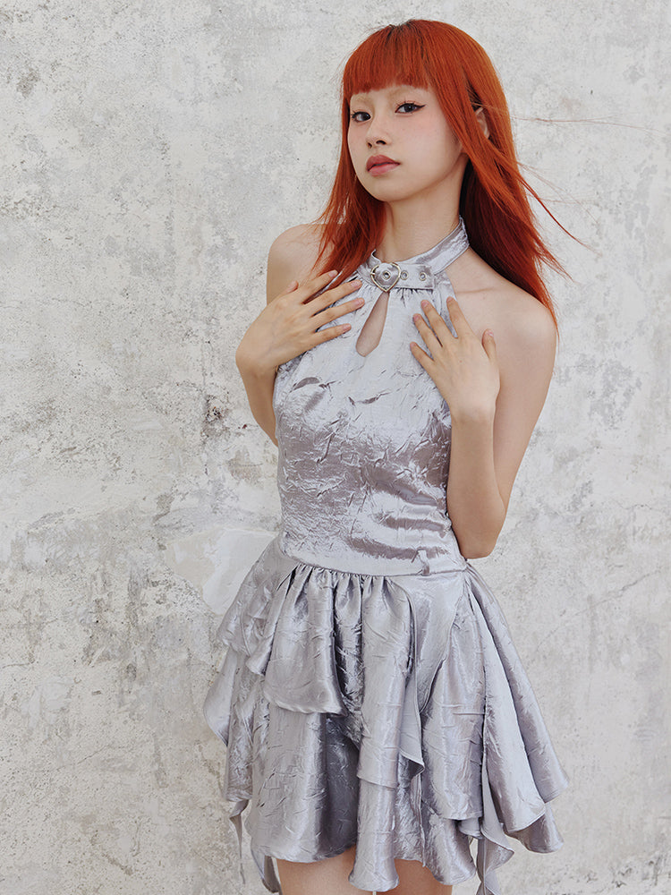 Shiny Glitter Halter Neck Dress