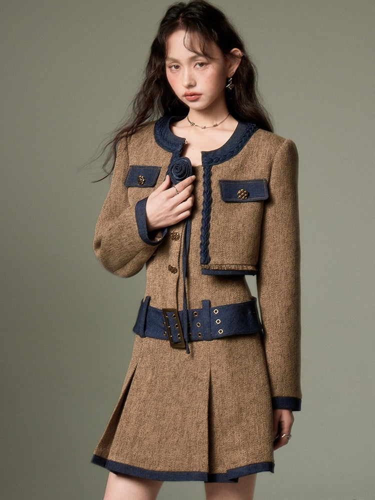 Chic Tweed Short Jacket ï¼?Slip Skirt