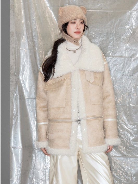 Detachable Large Lapel Plush Coat