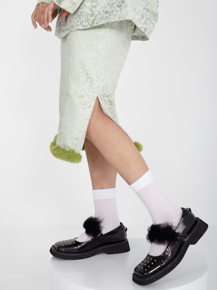 New Chinese Embroidered Slit Furry Skirt