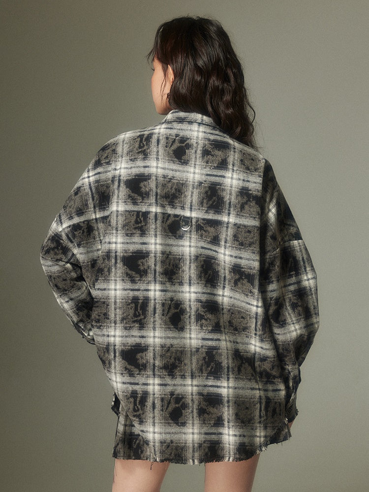 Plaid Loose Long Sleeve Shirt ï¼?Pleated Skirt