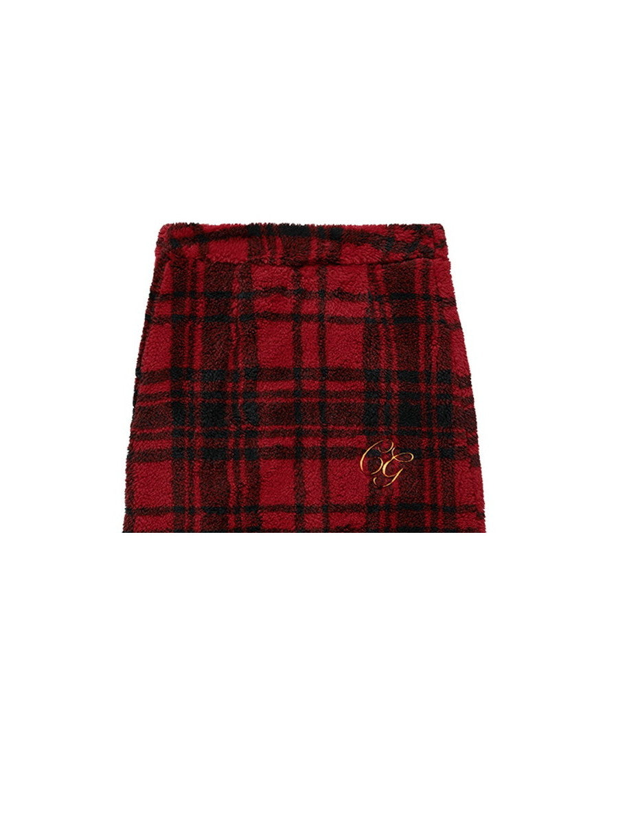 Boa Checked Wool Tight Short Girly Mini-Skirt