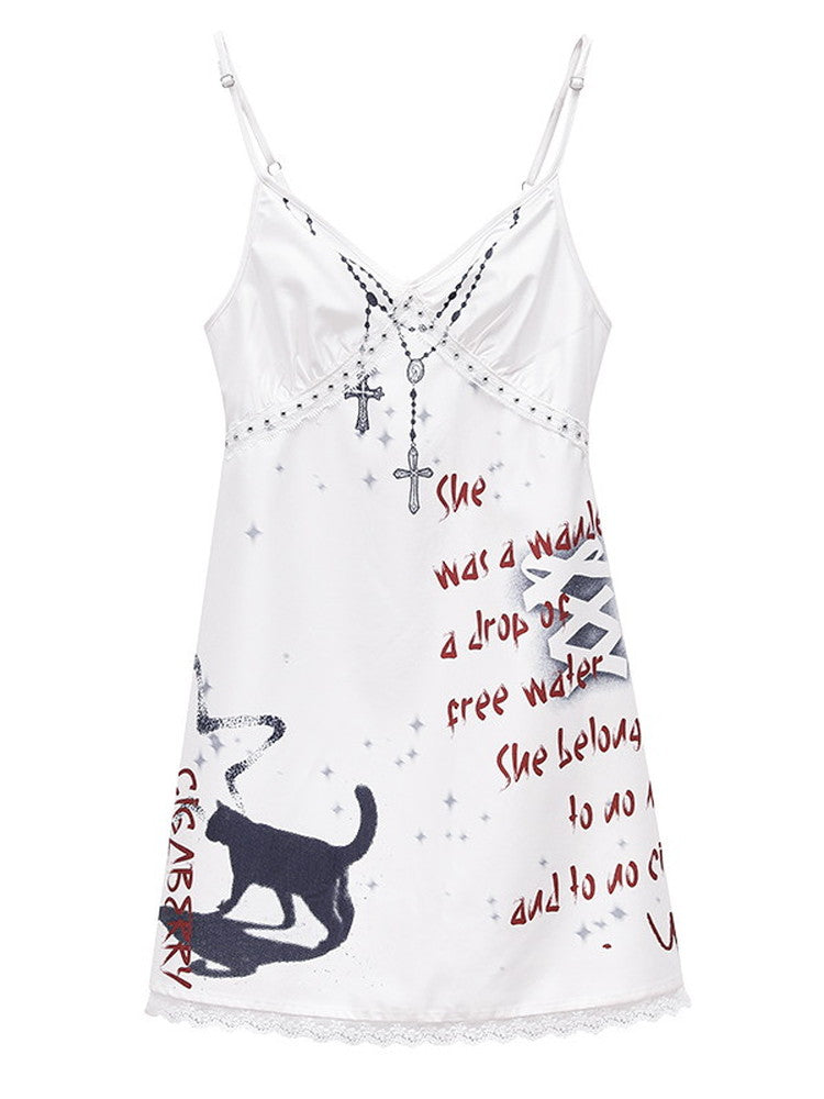 Back-Open Cross Cat Lace Suspenders Dress