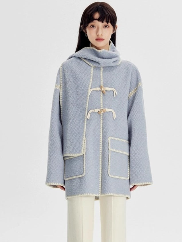 Embroidered Stitch Horn Button Coat