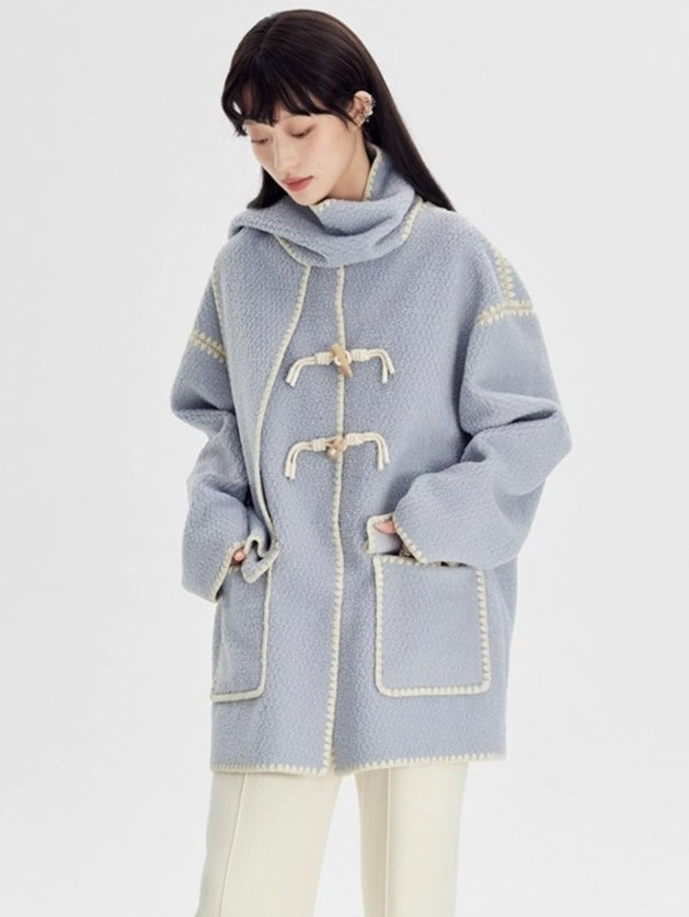 Embroidered Stitch Horn Button Coat