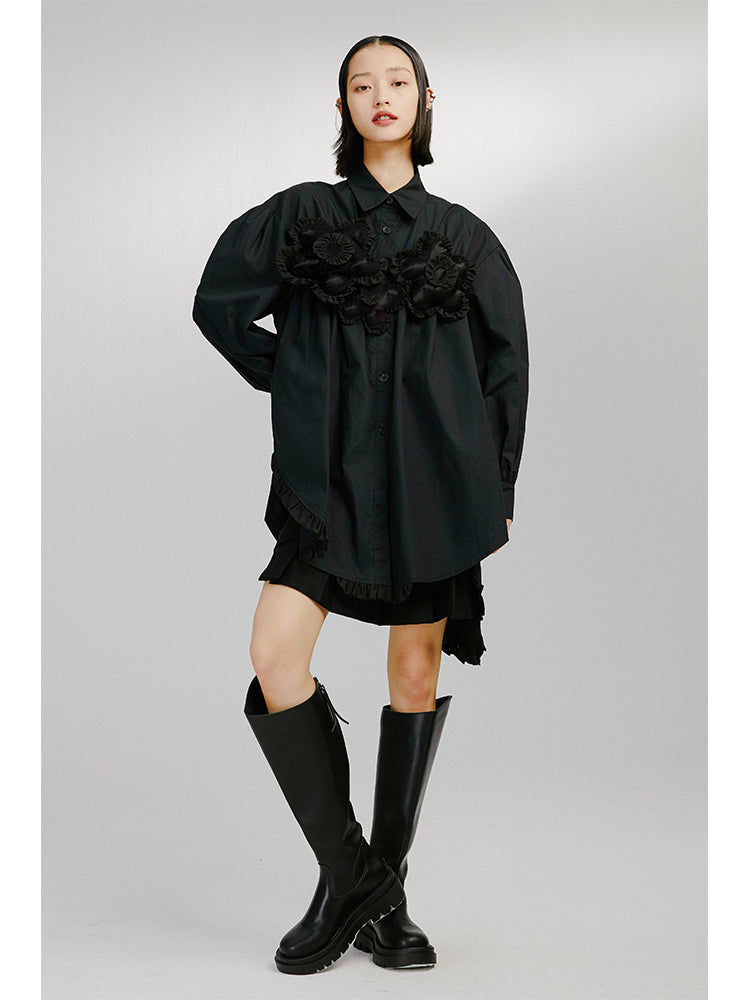 Cotton Flowers Irregular Ruffled Shirt