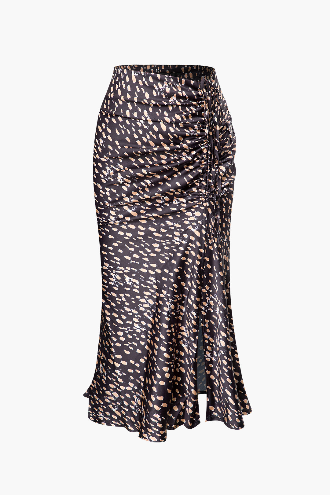 Leopard Drawstring Slit Skirt