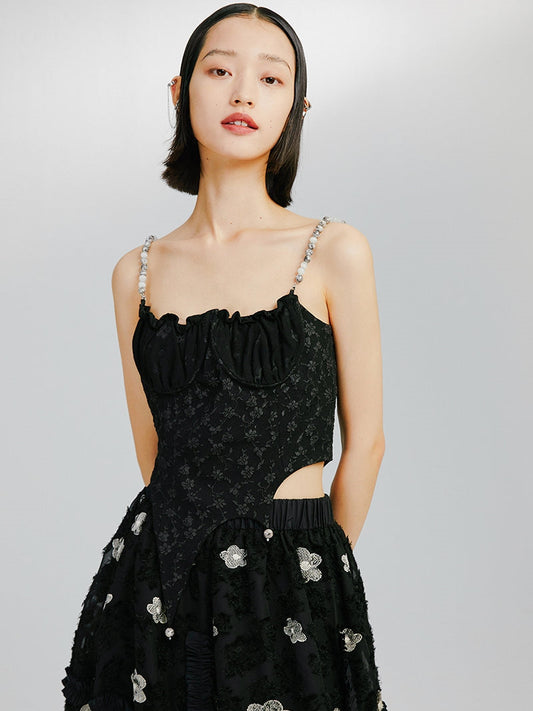 Beaded Shoulder Strap Suspender Top