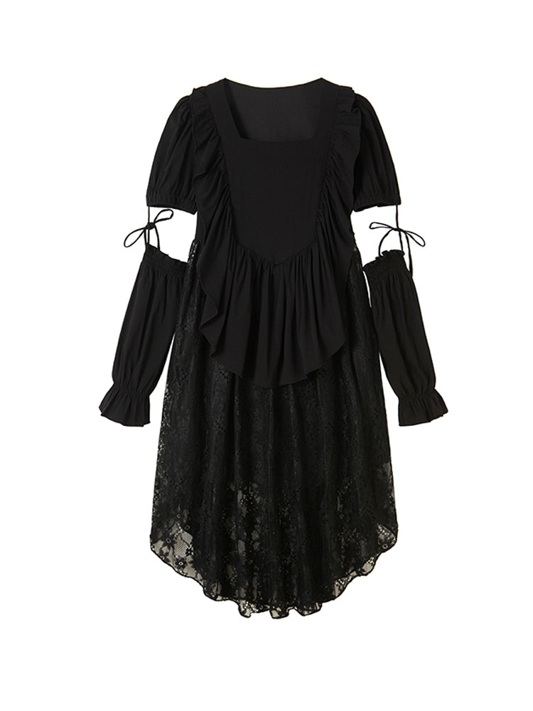 Detachable Sleeve Black Irregular Dress