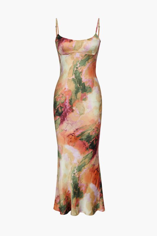 Abstract Print Fitted Midi Slip Dress