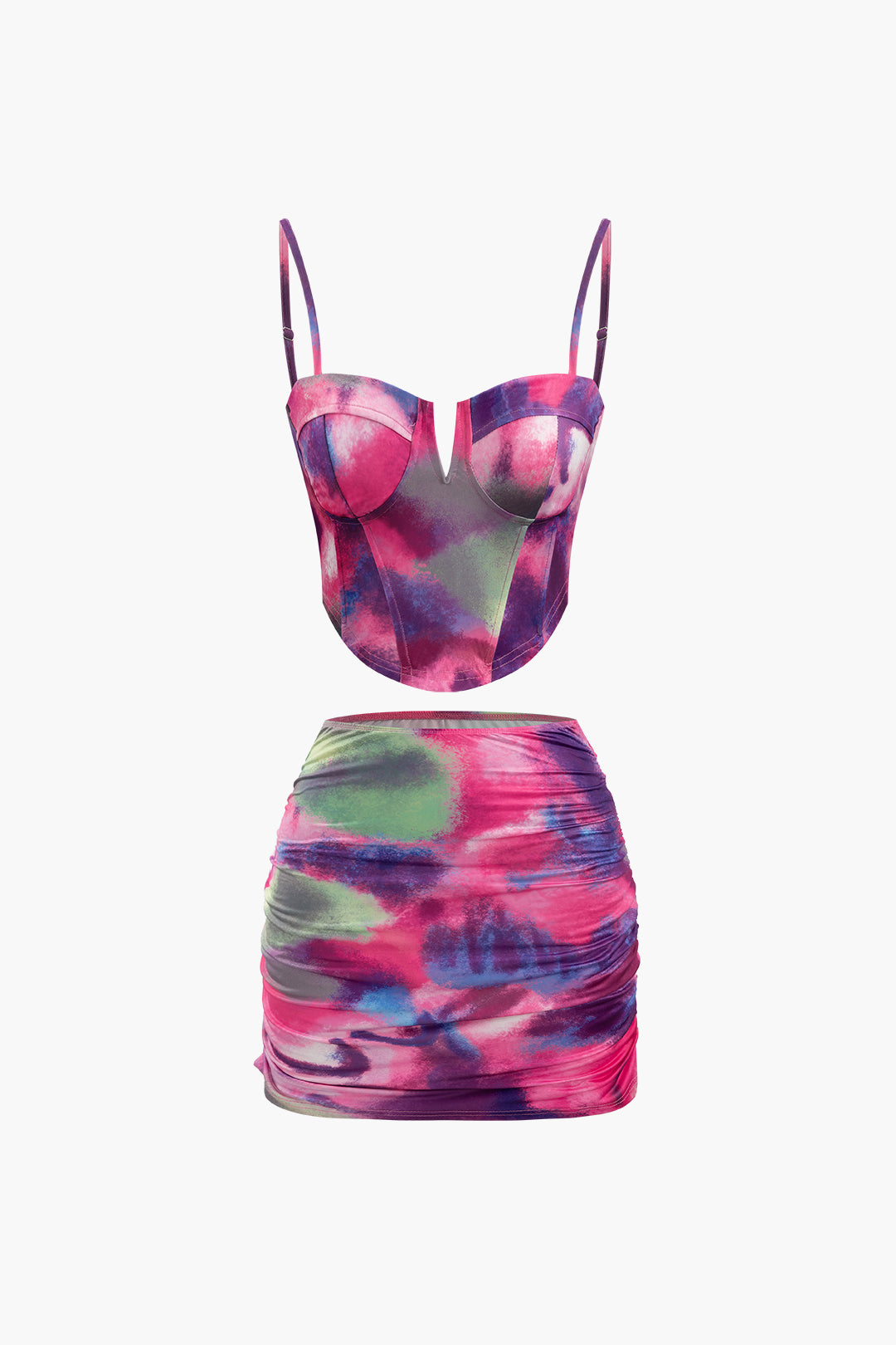 Abstract Print Corset Top And Mini Skirt Set