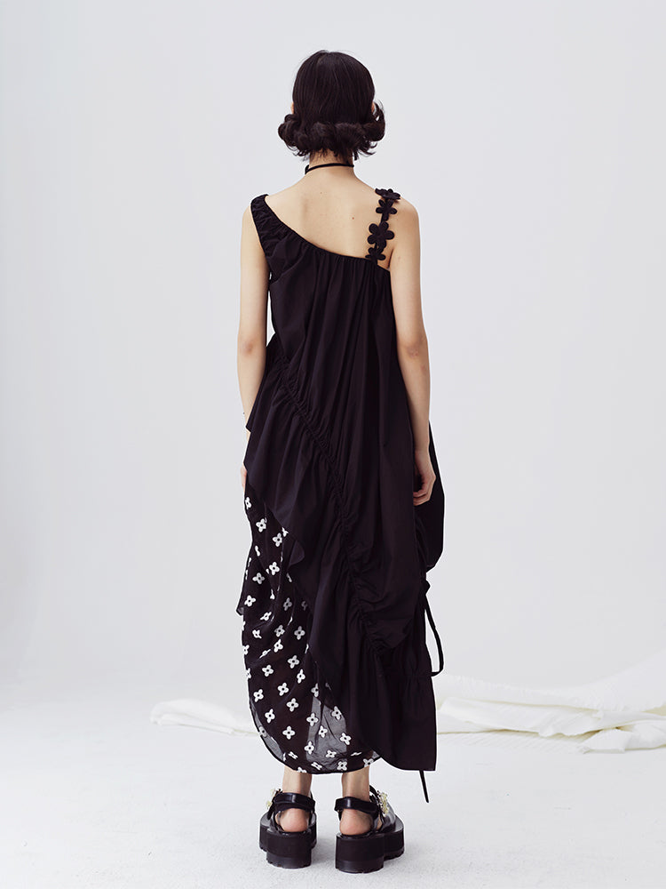 Floral Straps Ruffled Stitching Suspender Dress