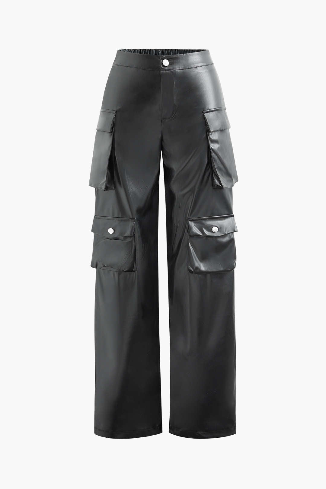 Faux Leather Flap Pocket Straight Leg Cargo Pants