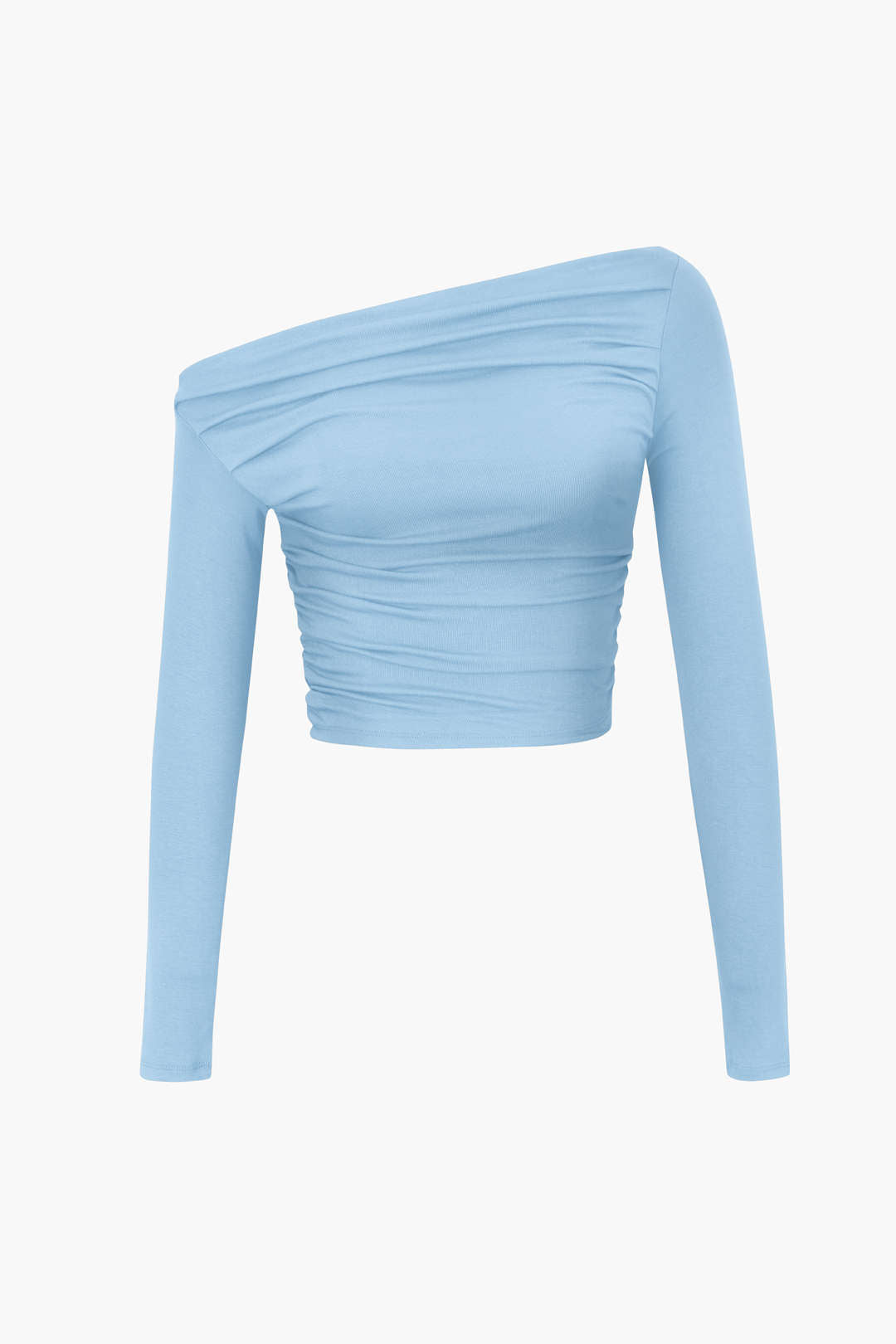 Asymmetric Shoulder Ruched Long Sleeve Top