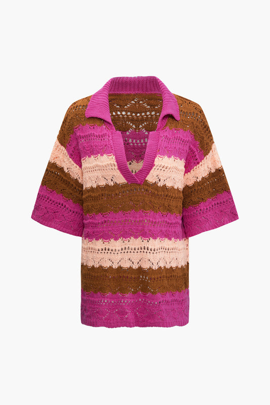 Multicolored Stripe V-neck Knit Top